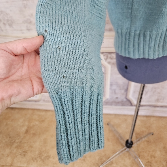 Vintage 1950s Cardigan Sweater Zipper Blue Acrylic Knit 50s Women's M - Picture 5 of 9